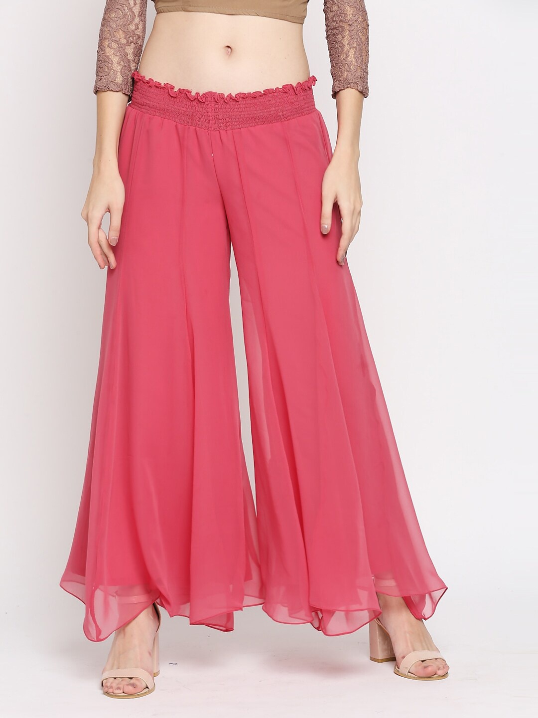 

Ira Soleil Women Pink Flared Chiffon Ethnic Palazzos