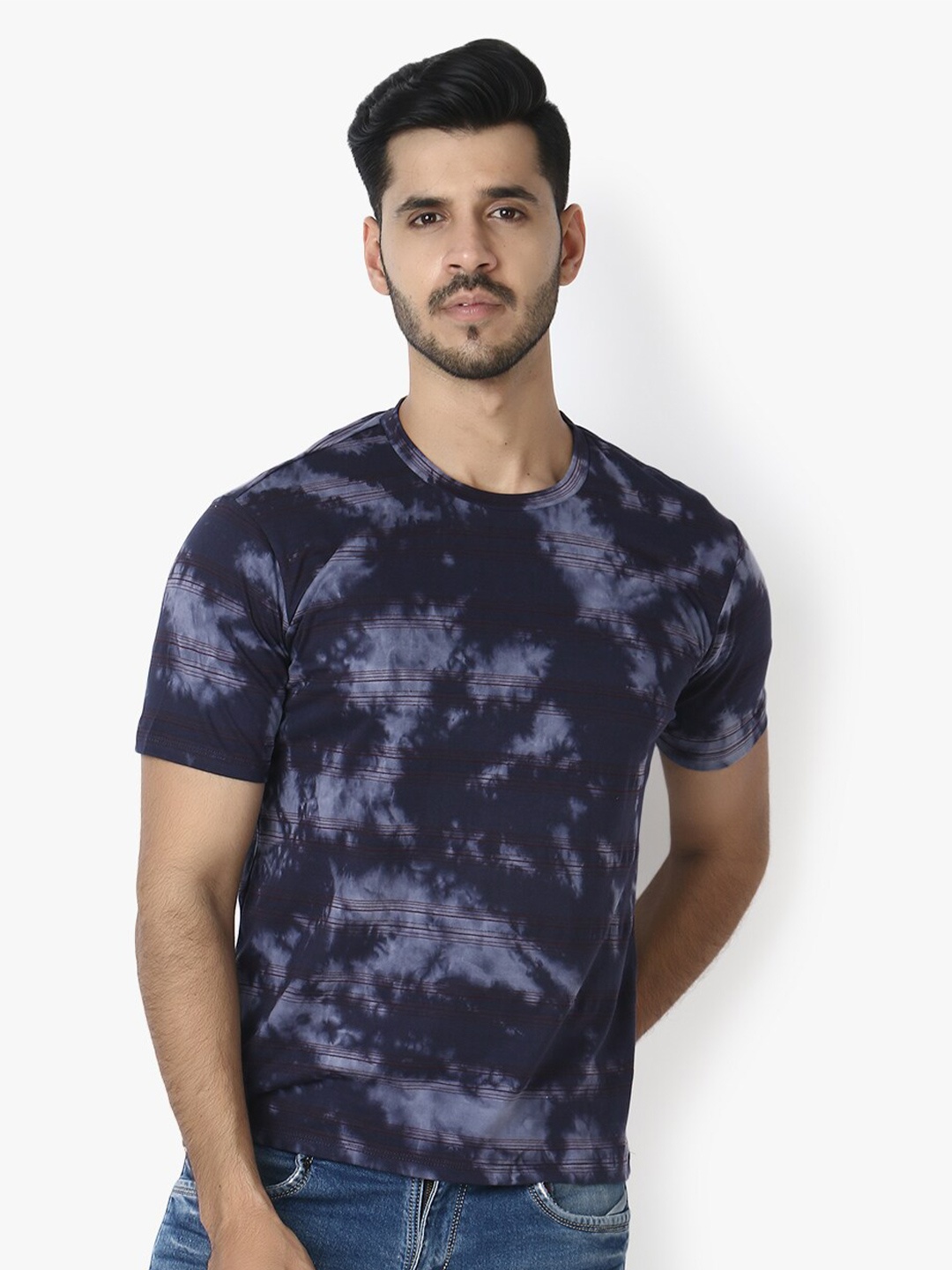 

LE BOURGEOIS Men Navy Blue Tie and Dye Dyed T-shirt