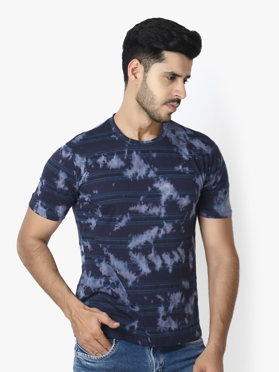 

LE BOURGEOIS Men Navy Blue Tie and Dye Dyed T-shirt