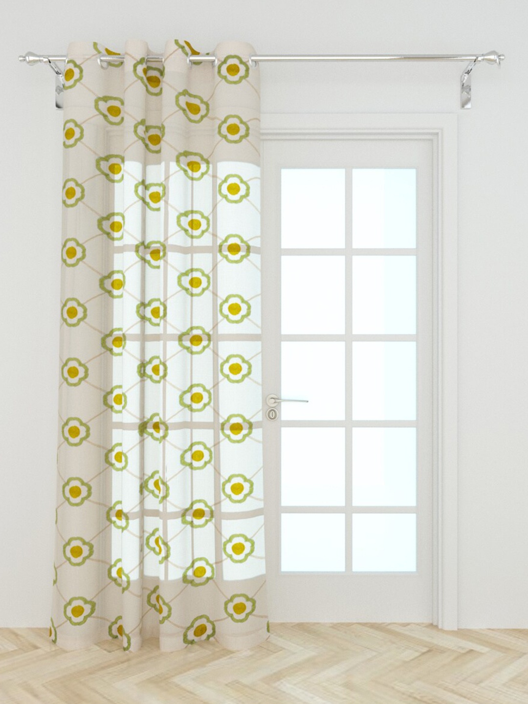 

Home Centre Off White & Yellow Floral Sheer Door Curtain