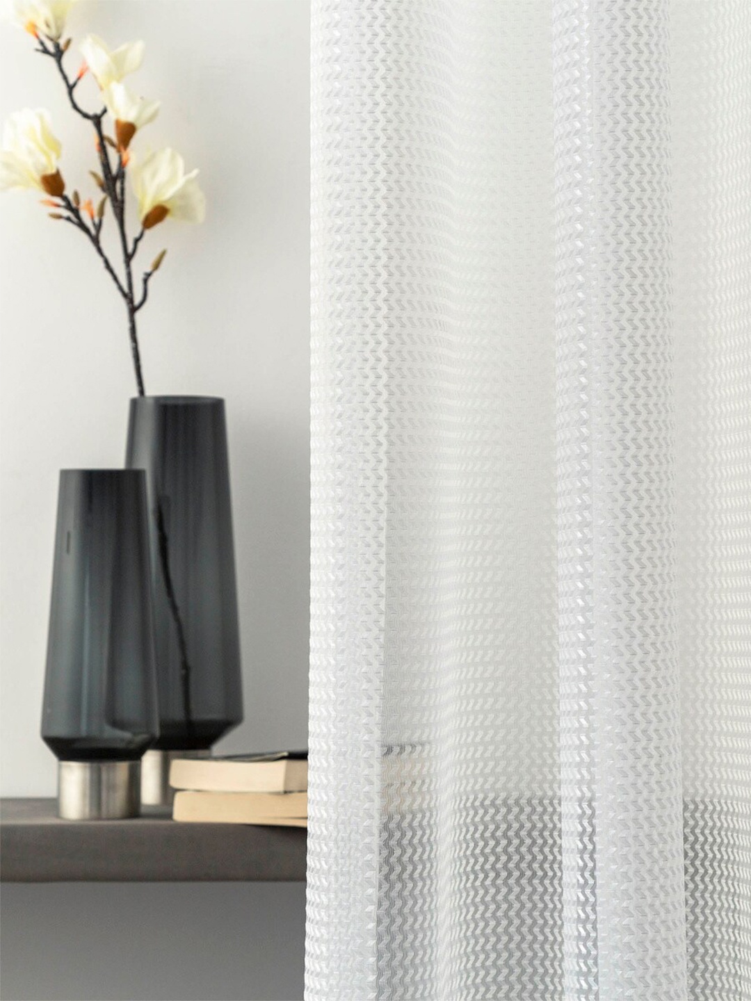 

Home Centre White Set of 2 Striped Sheer Door Curtain