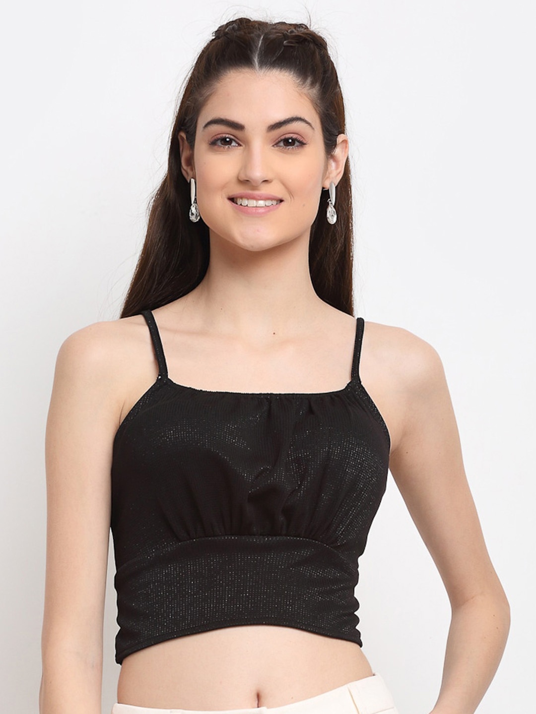 

ELEVANTO Black Blouson Crop Top