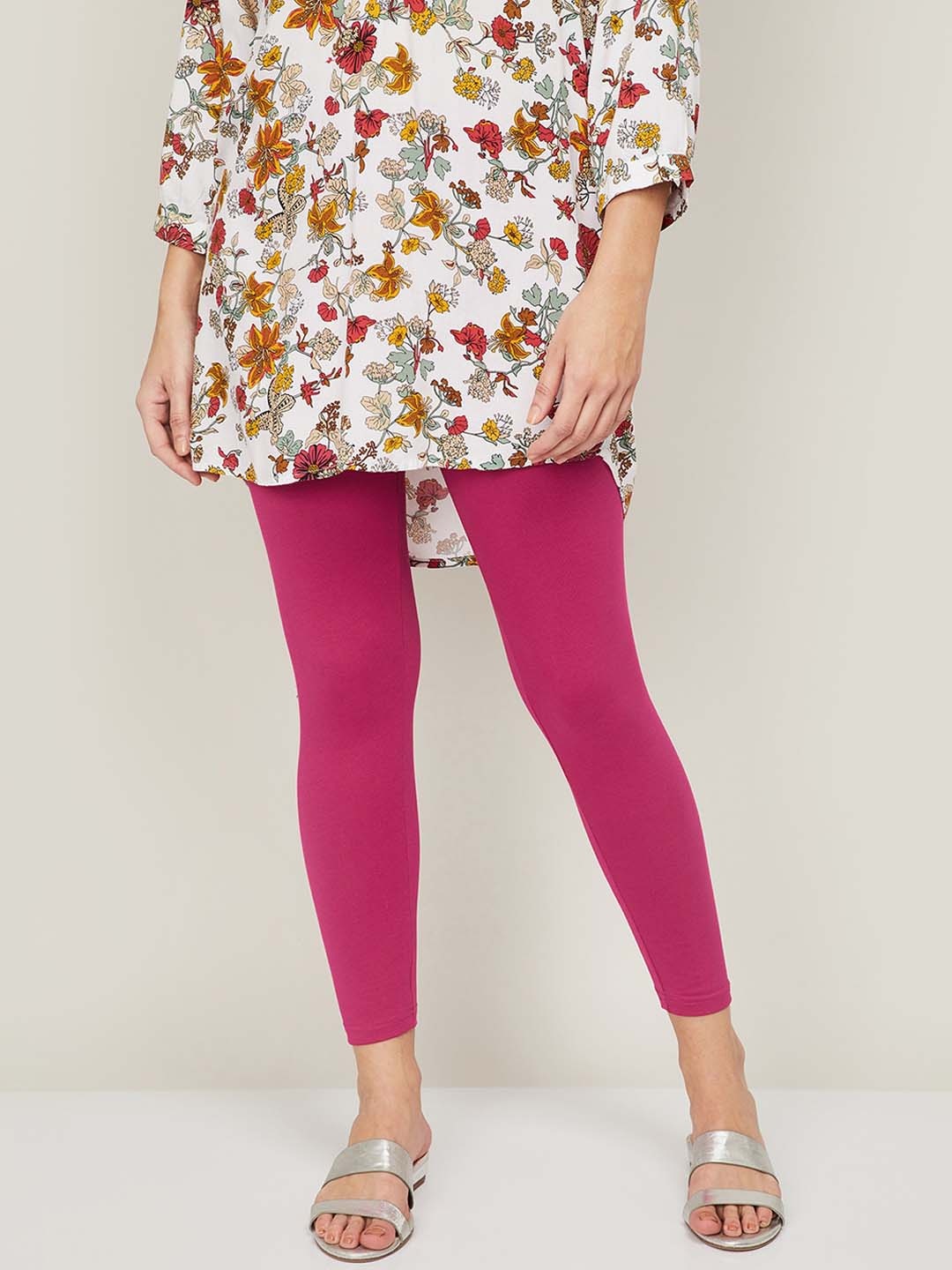

Melange by Lifestyle Women Pink Solid Cotton Ankle-Length Leggings