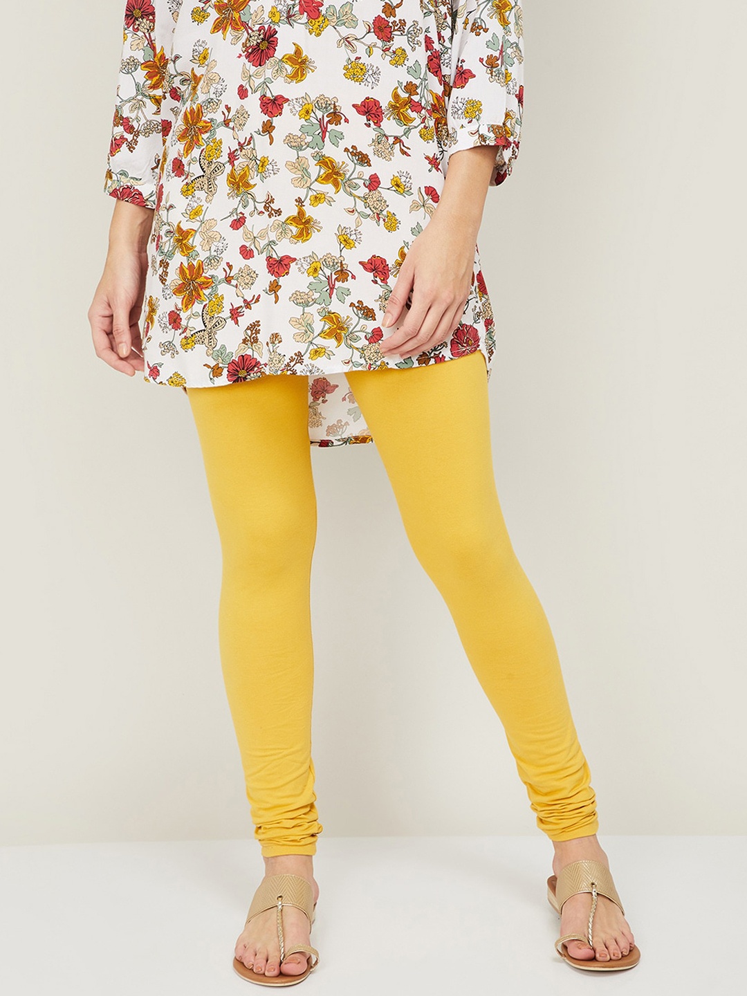 

Melange by Lifestyle Women Mustard-Yellow Solid Cotton Leggings