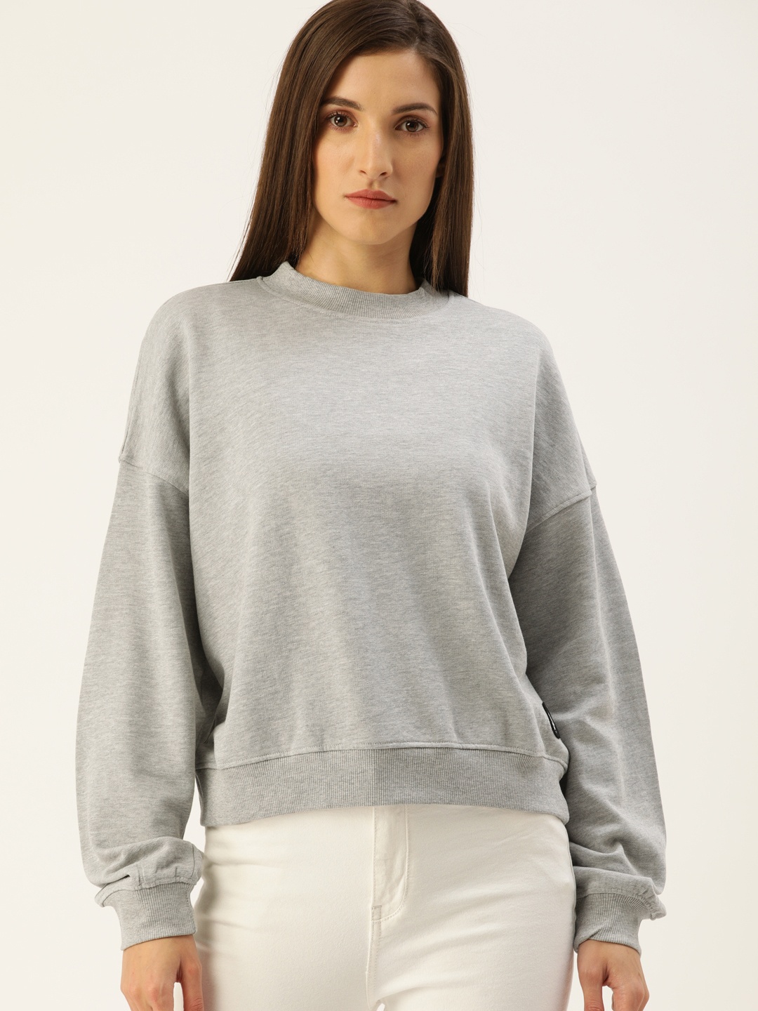 

Flying Machine Women Grey Solid Pure Cotton Sweatshirt