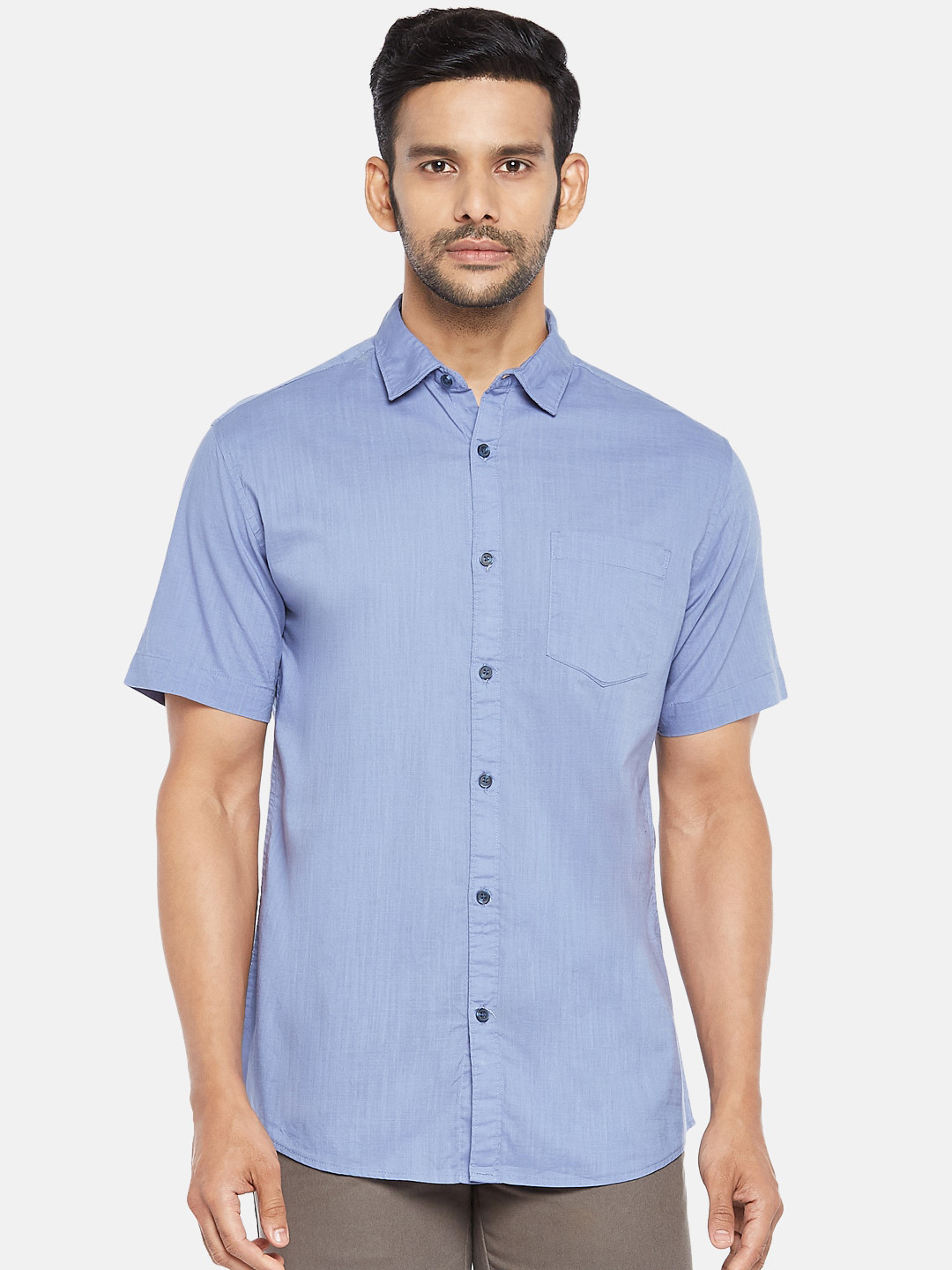 

BYFORD by Pantaloons Men Blue Opaque Pure Cotton Casual Shirt