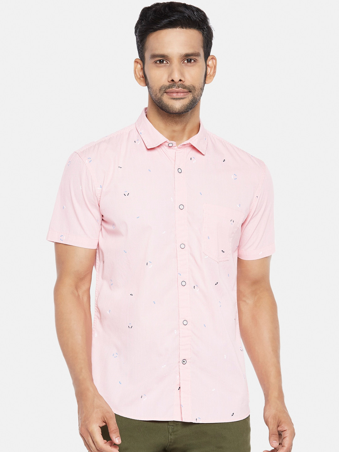 

Urban Ranger by Pantaloons Men Pink Slim Fit Opaque Striped Pure Cotton Casual Shirt