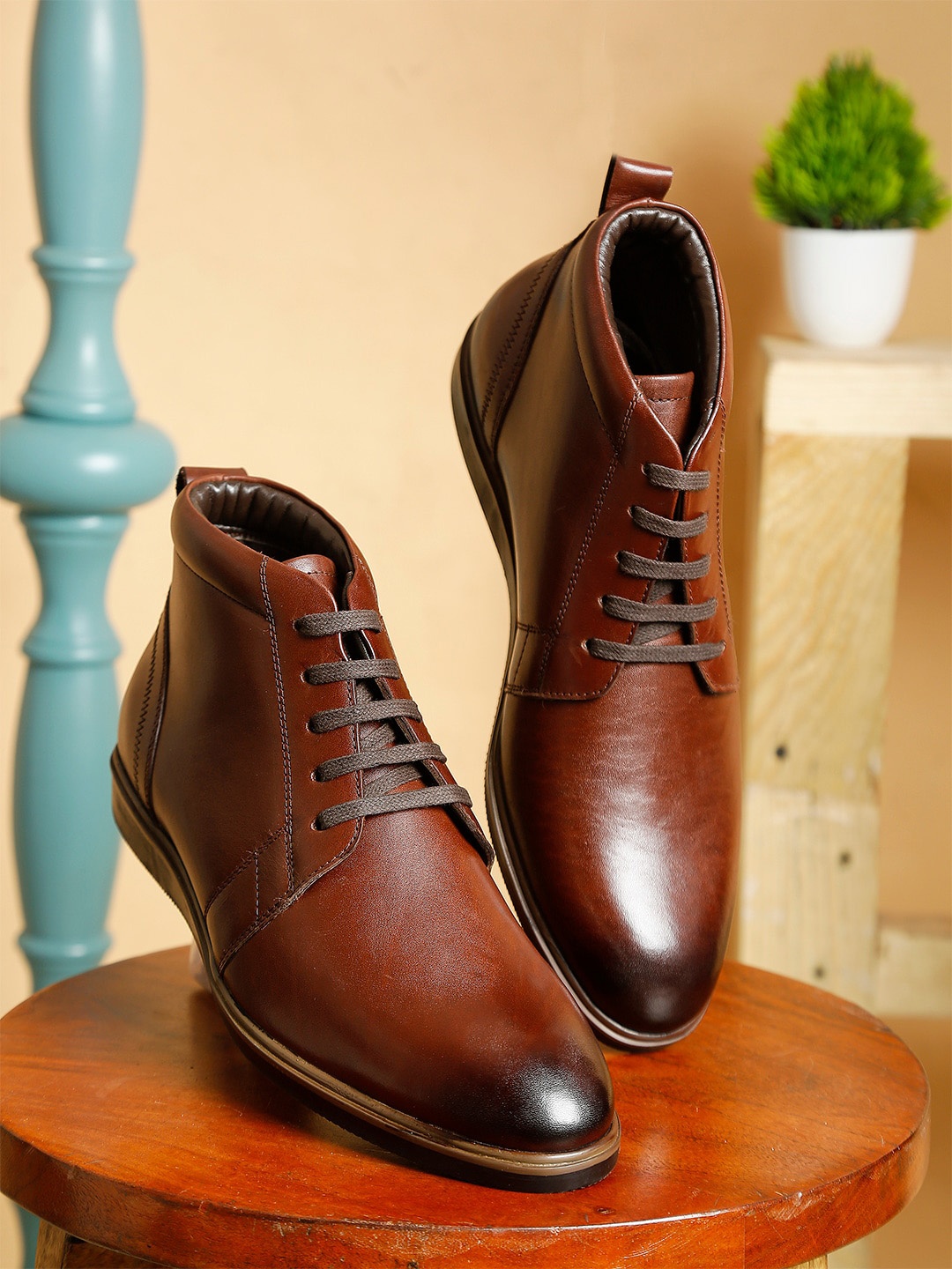 Teakwood Leathers Men Brown Colourblocked Leather Flat Boots