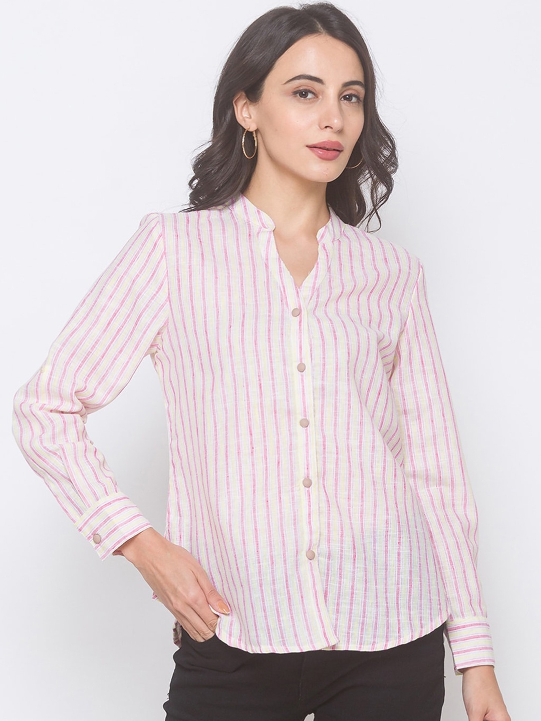

Globus Women Pink Opaque Striped Casual Shirt