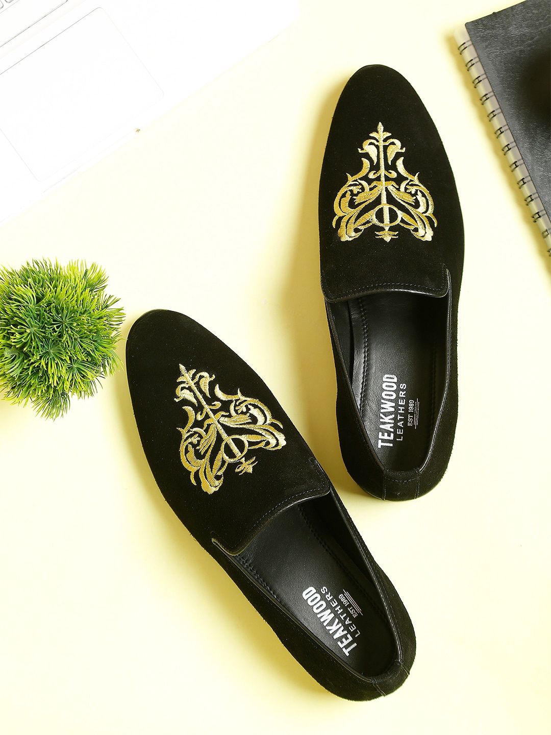 

Teakwood Leathers Men Black Suede Loafers
