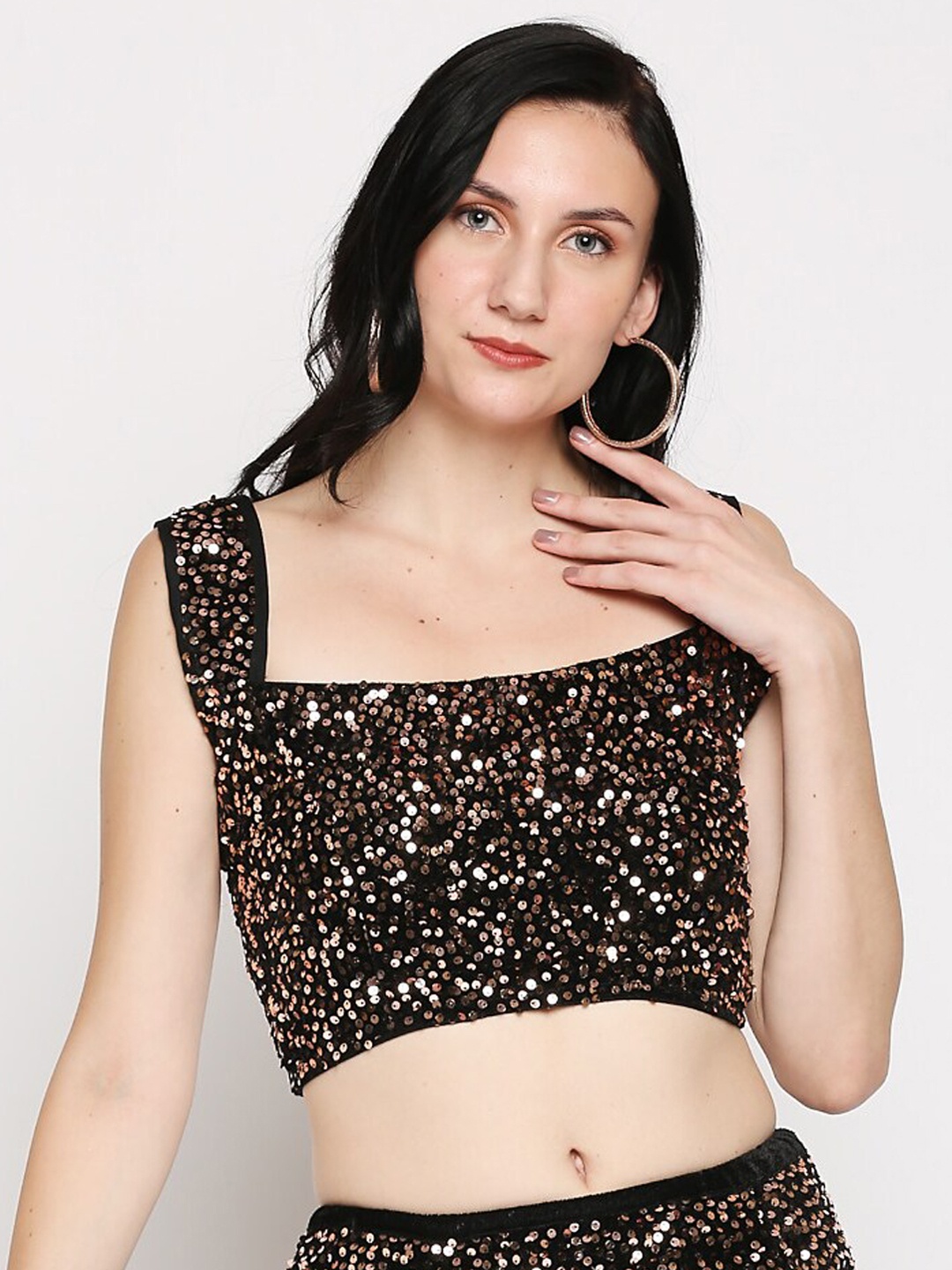 

Ira Soleil Women Black & Gold Colored Sequinned Embellished Saree Blouse