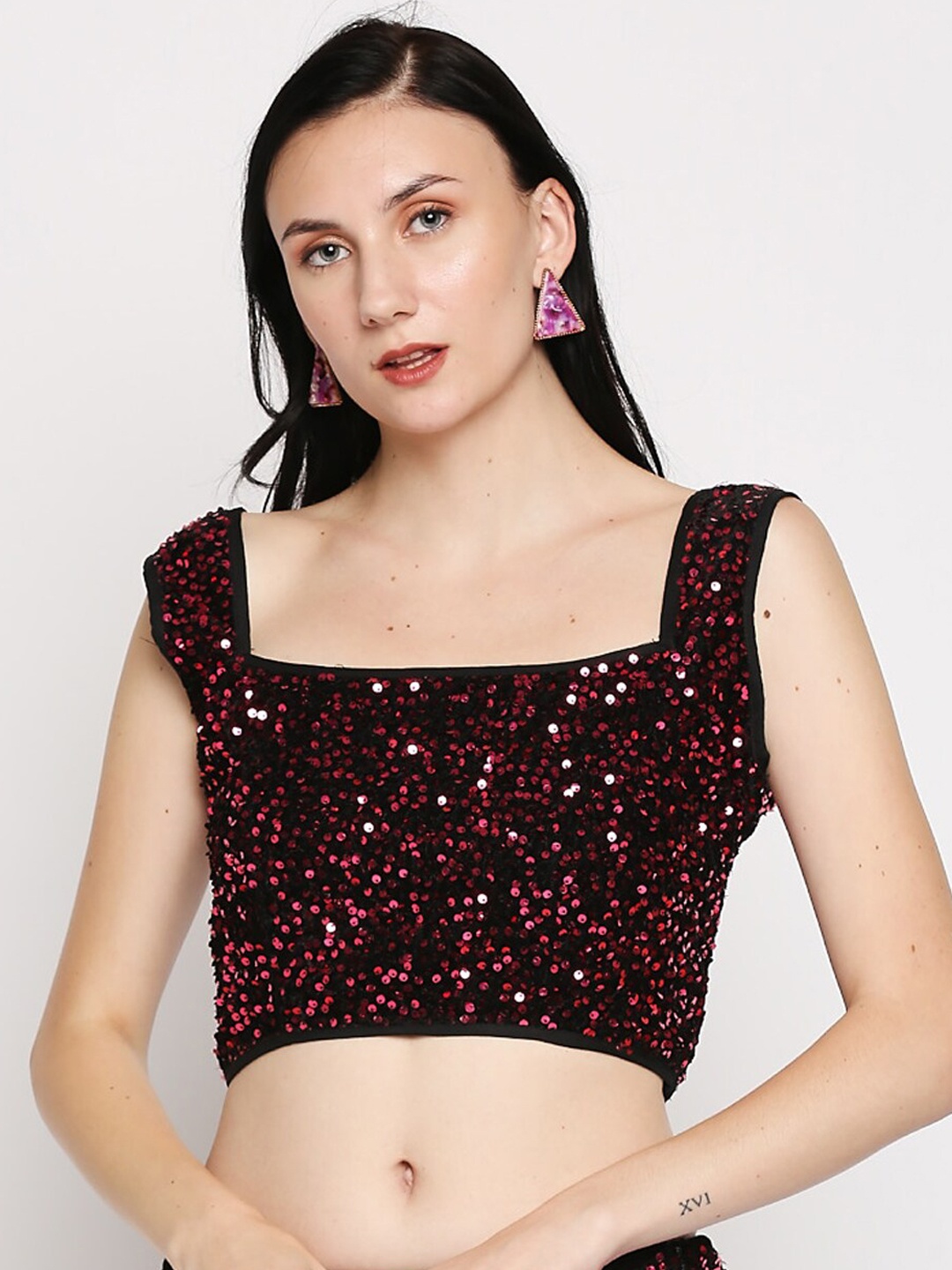

Ira Soleil Women Pink & Black Embellished Saree Blouse