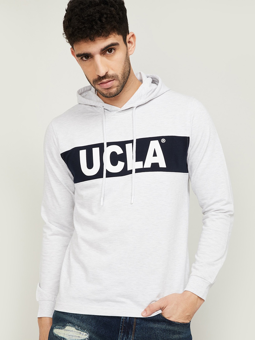 

UCLA Men White Typography Printed Cotton Hooded T-shirt