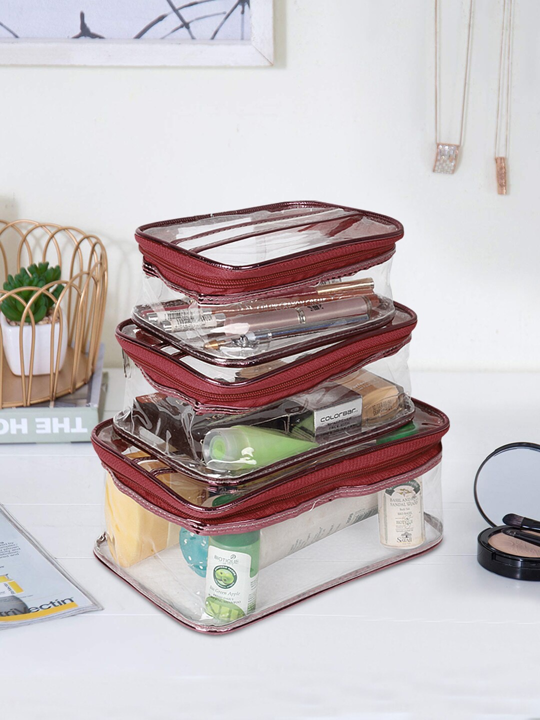 

prettykrafts Set of 3 Maroon Travel Toiletry Bag