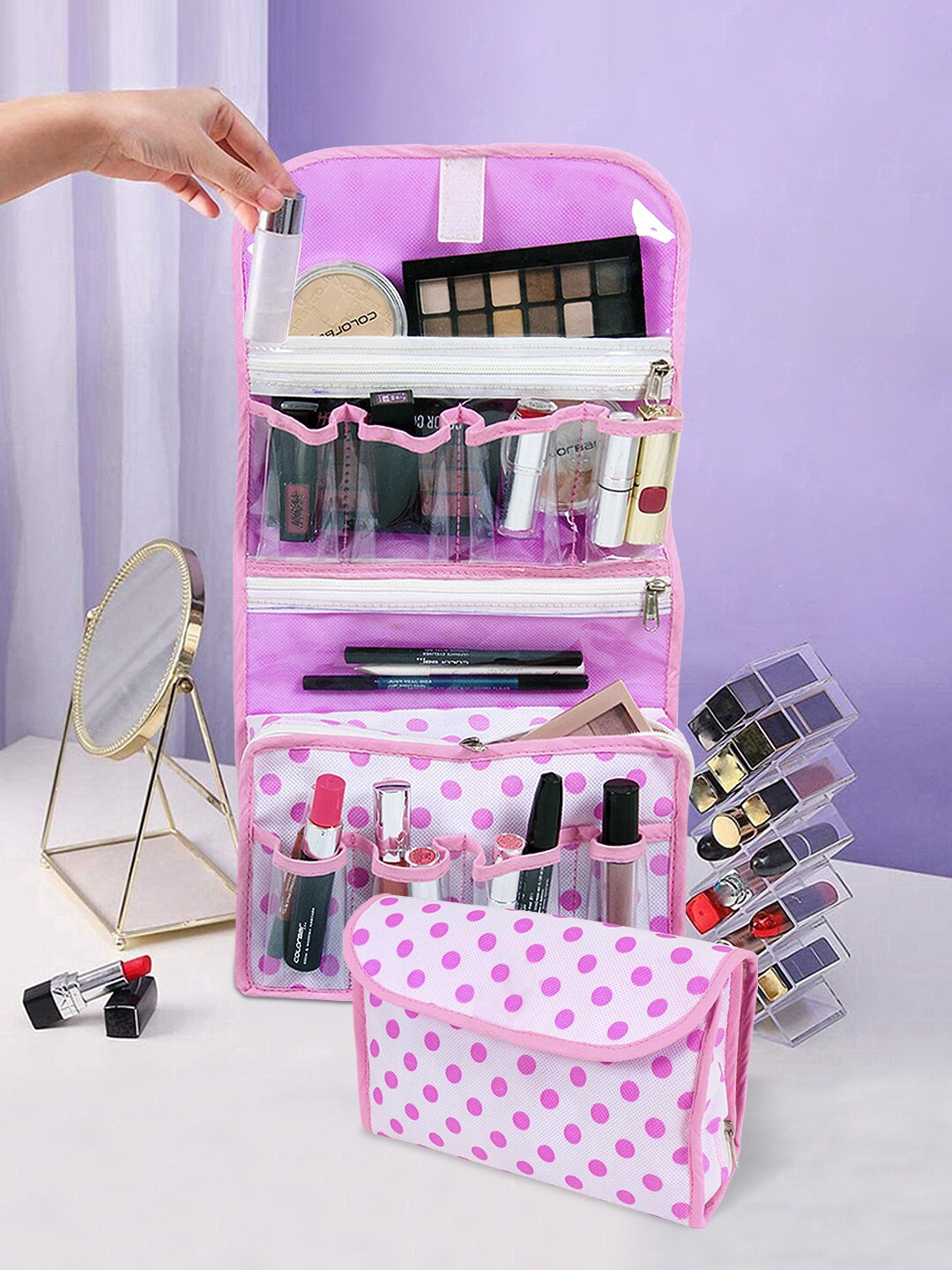 

prettykrafts Pink Toiletry Bag With Hanging Hook