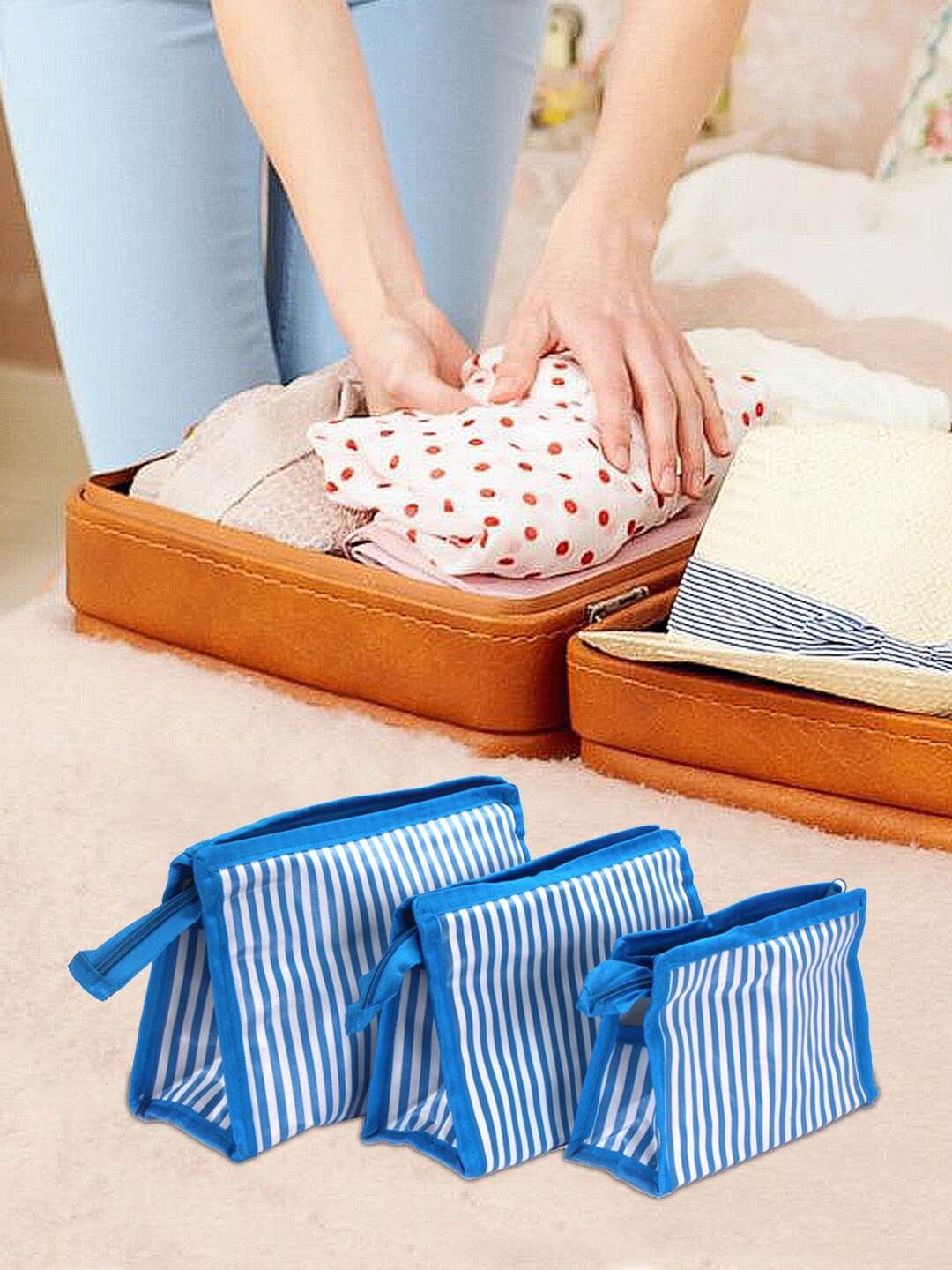 prettykrafts Set of 6 Blue Travel Toiletry Kit