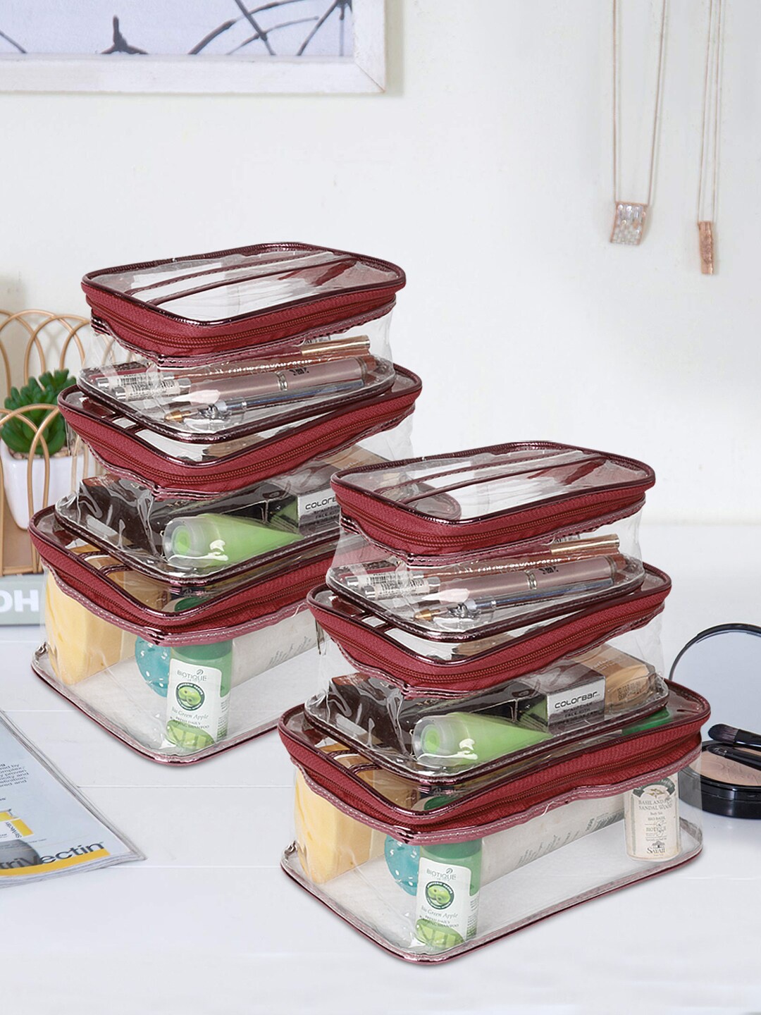 

prettykrafts Set of 6 Maroon Travel Toiletry Bag