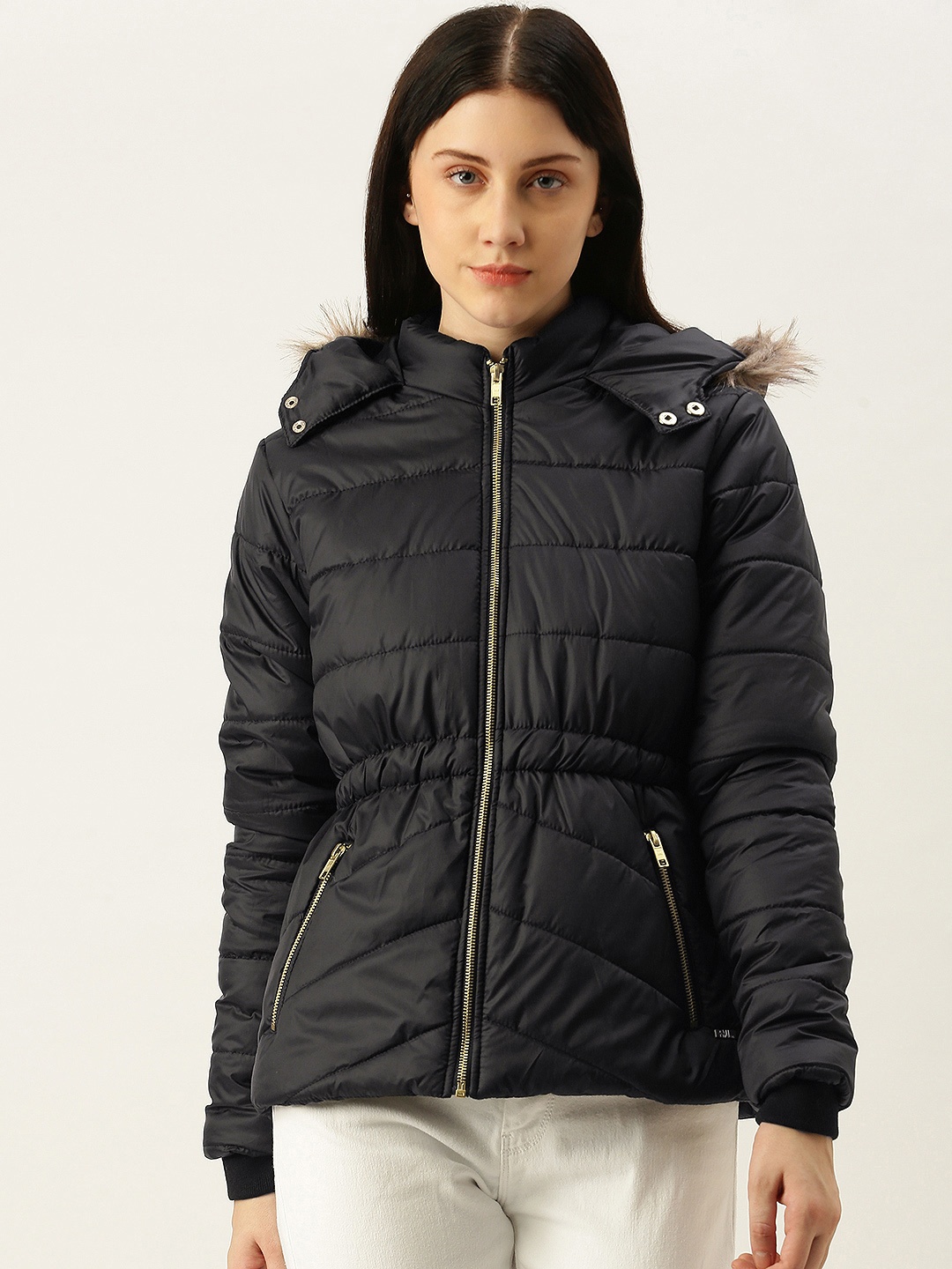 

Flying Machine Women Black Solid Hooded Puffer Jacket