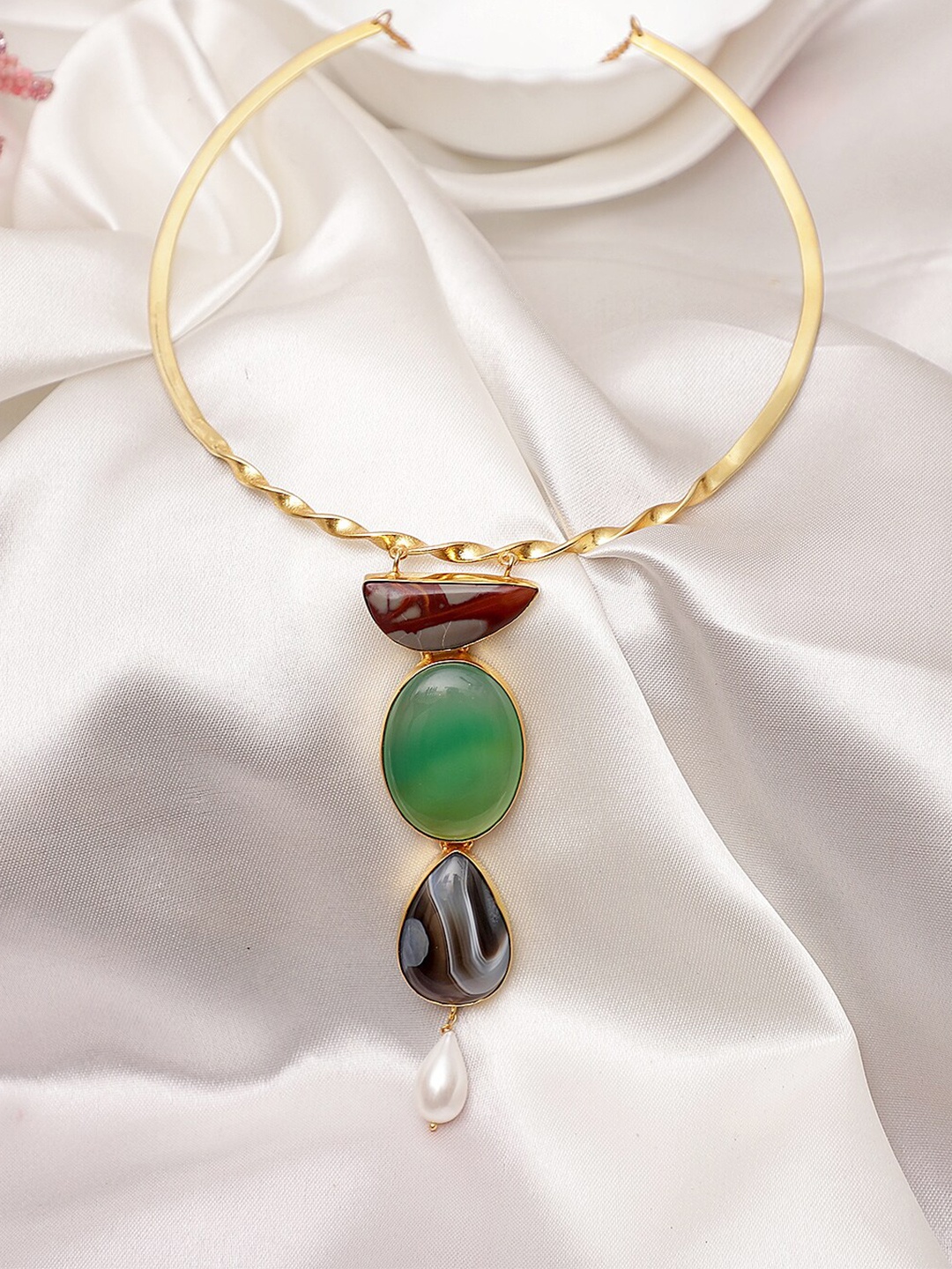 

XAGO Gold-Toned & Green Brass Gold-Plated Handcrafted Necklace