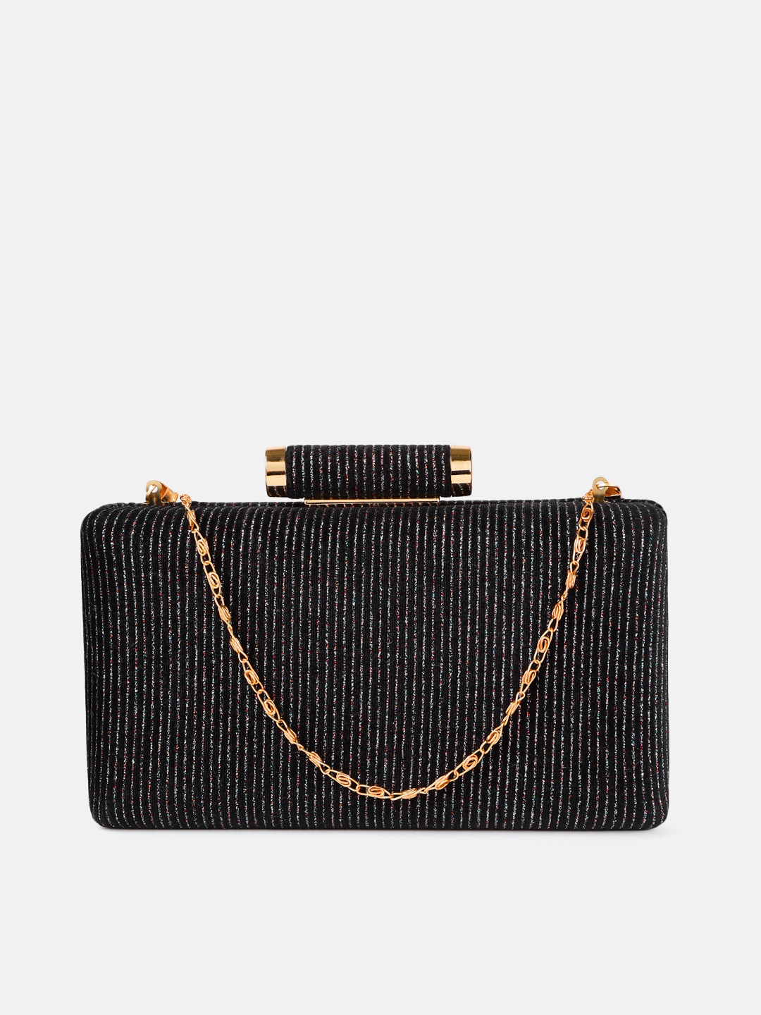 

DressBerry Black Striped Box Clutch with Chain Strap