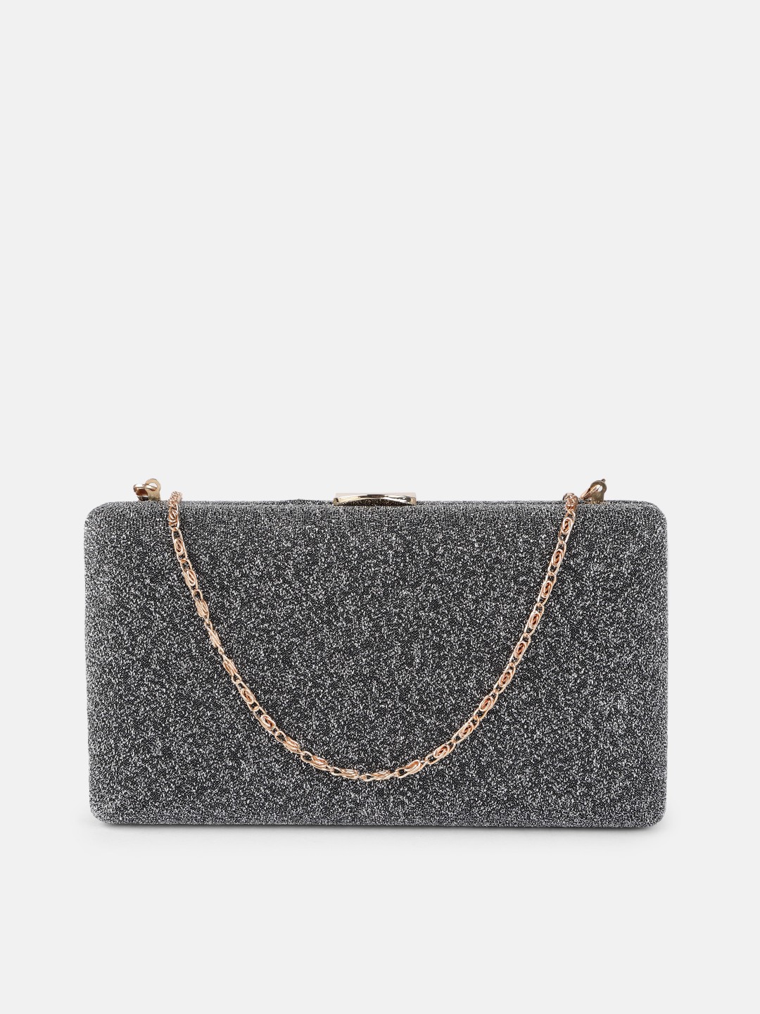 

DressBerry Grey Shimmer Embellished Box Clutch with Chain Strap