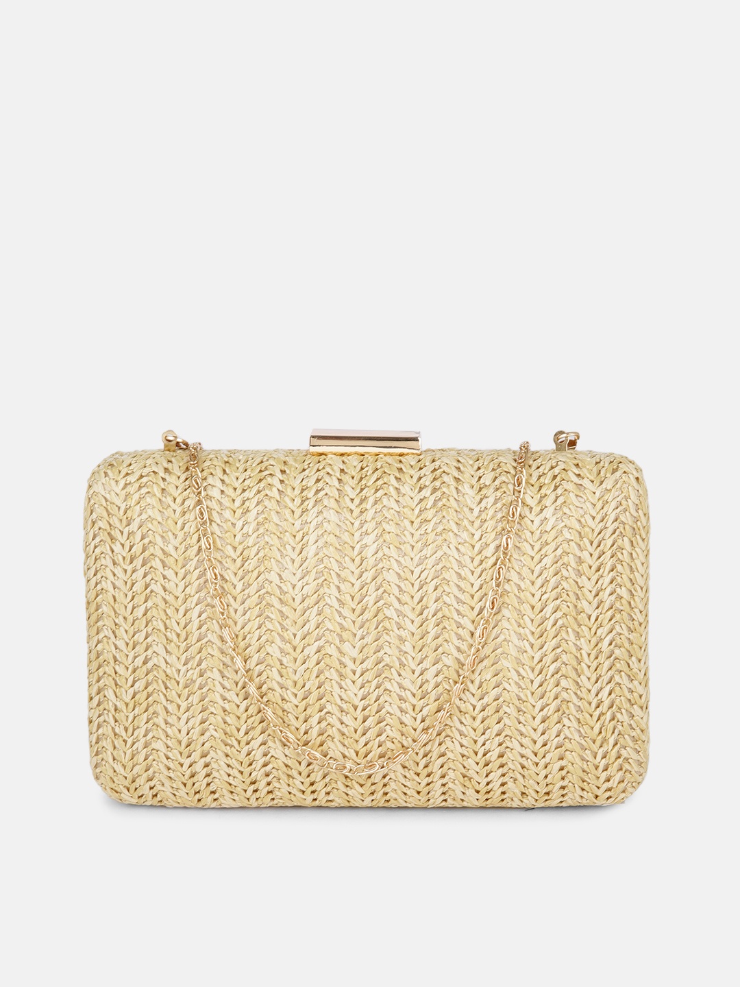 

DressBerry Beige Woven Design Box Clutch with Chain Strap