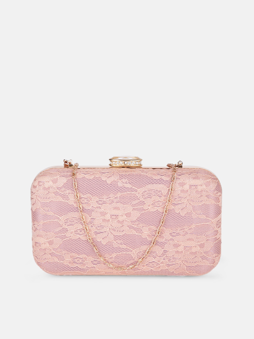 

DressBerry Pink Lace Design Box Clutch