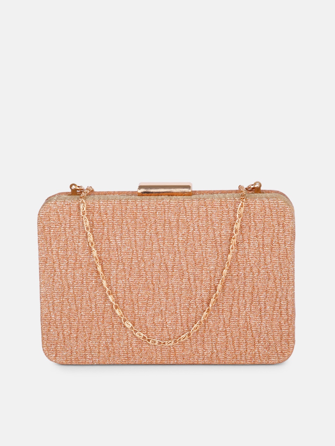 

DressBerry Rose Gold Shimmer Box Clutch with Chain Strap