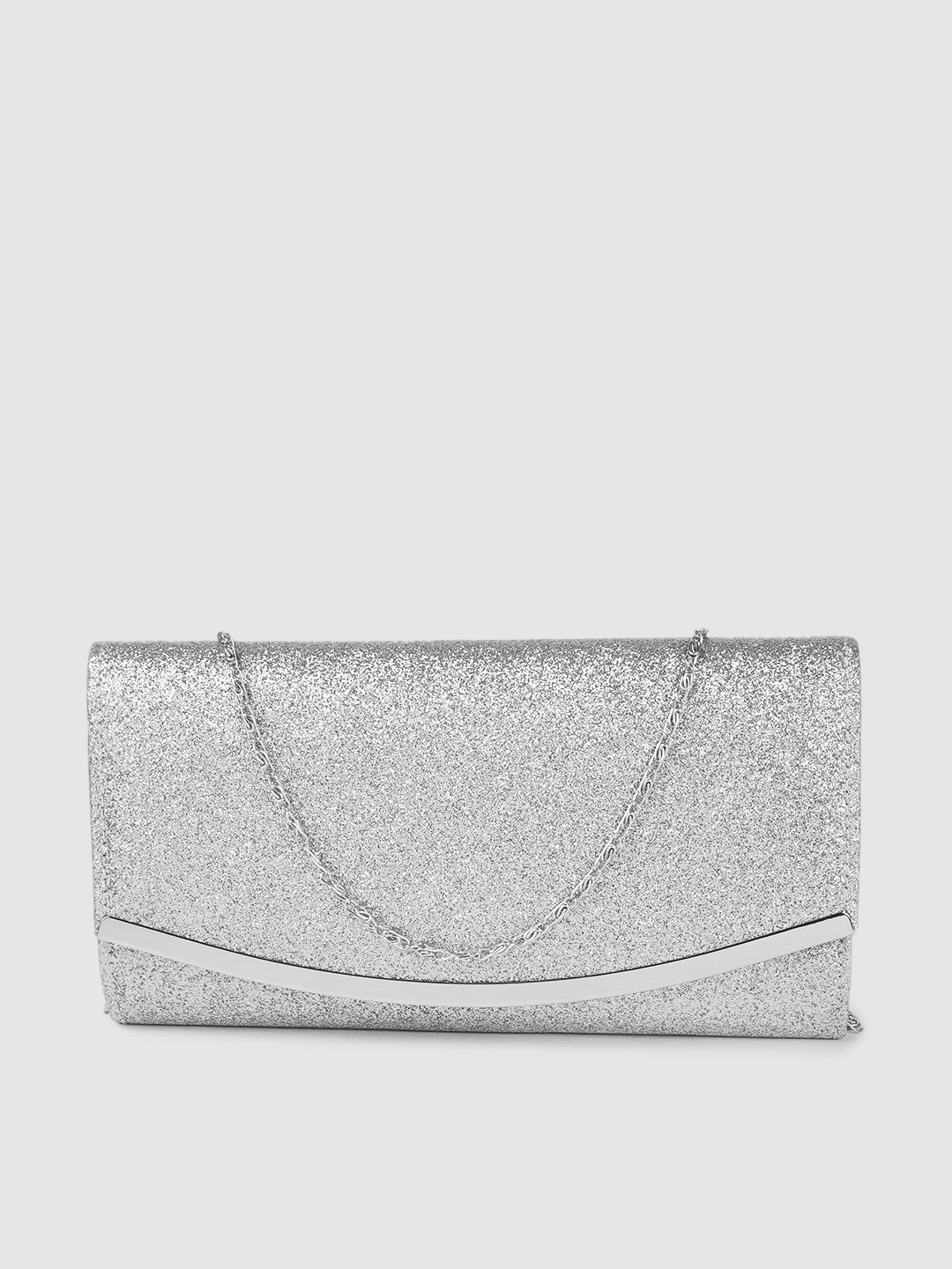 

Anouk Silver-Toned Shimmer Envelope Clutch with Chain Strap