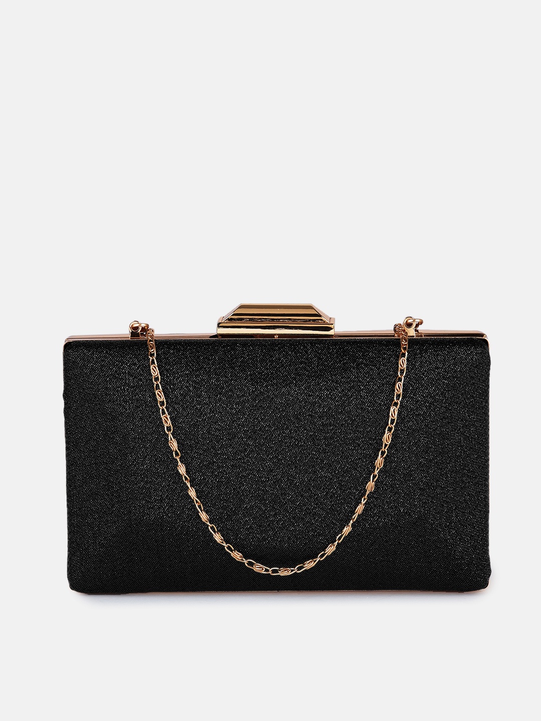 

DressBerry Black Shimmer Embellished Box Clutch with Chain Strap