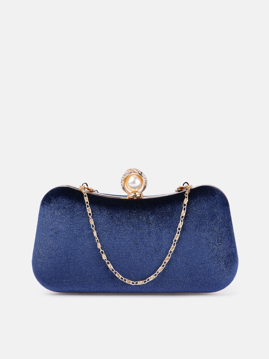 

Anouk Navy Blue Shimmer Embellished Box Clutch with Chain Strap
