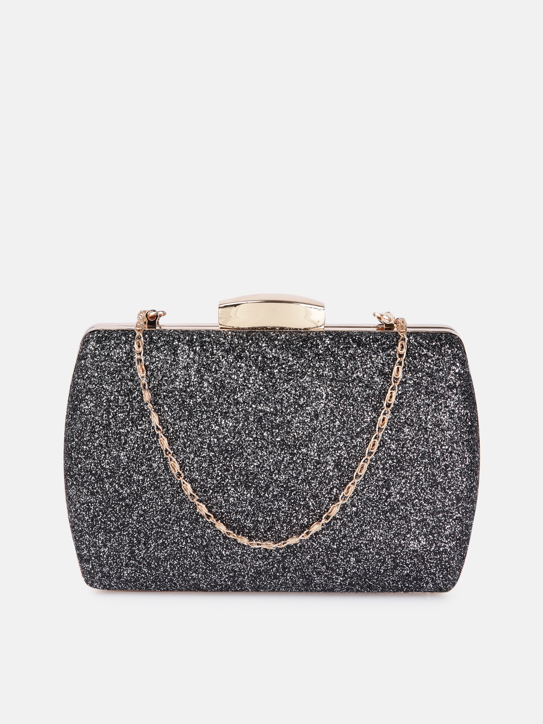 

Anouk Black Shimmer Embellished Box Clutch with Chain Strap