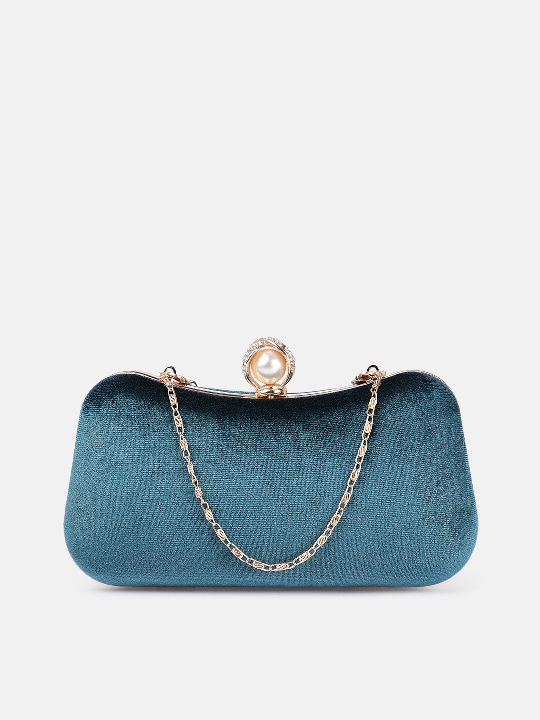 

Anouk Teal Blue Shimmer Embellished Box Clutch with Chain Strap