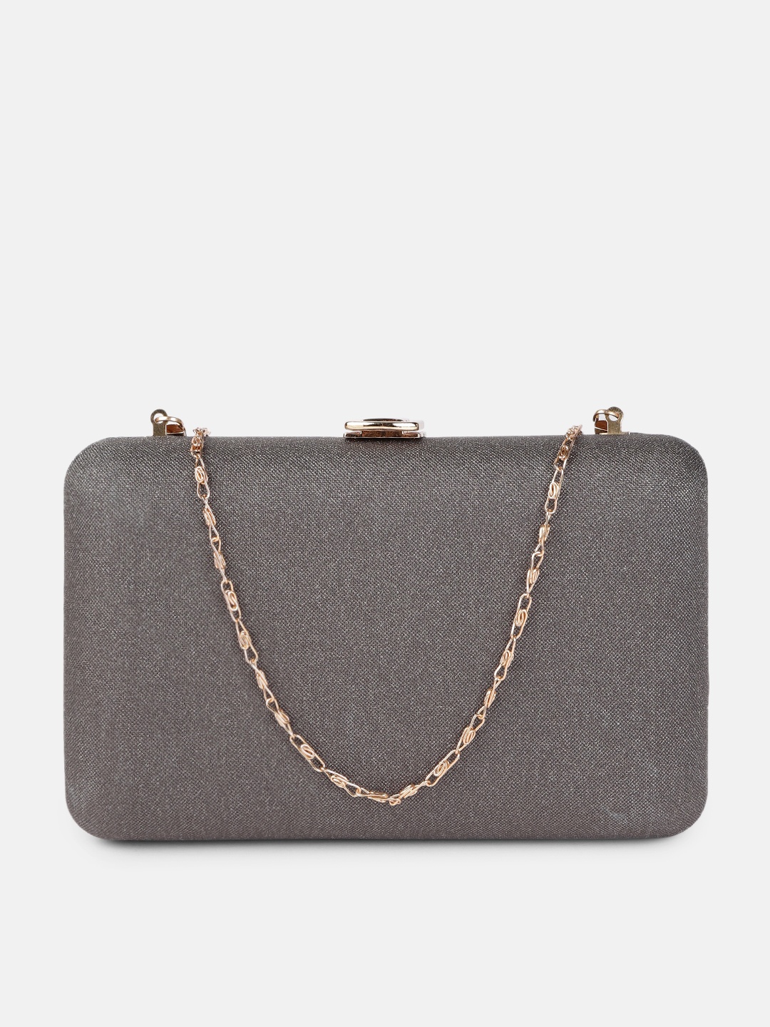 

DressBerry Grey Solid Box Clutch with Chain Strap