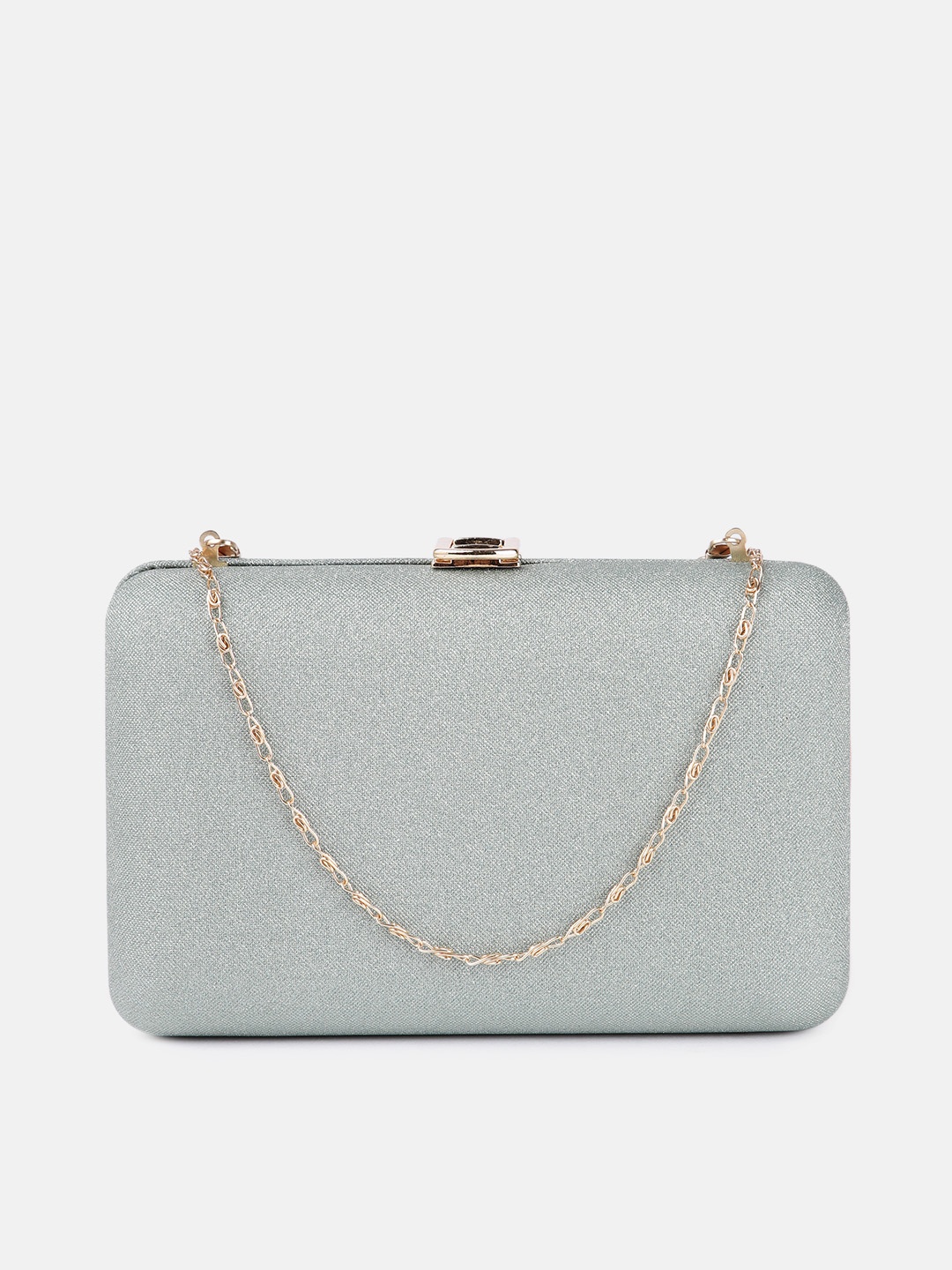 

DressBerry Silver-Toned Shimmer Box Clutch with Chain Strap