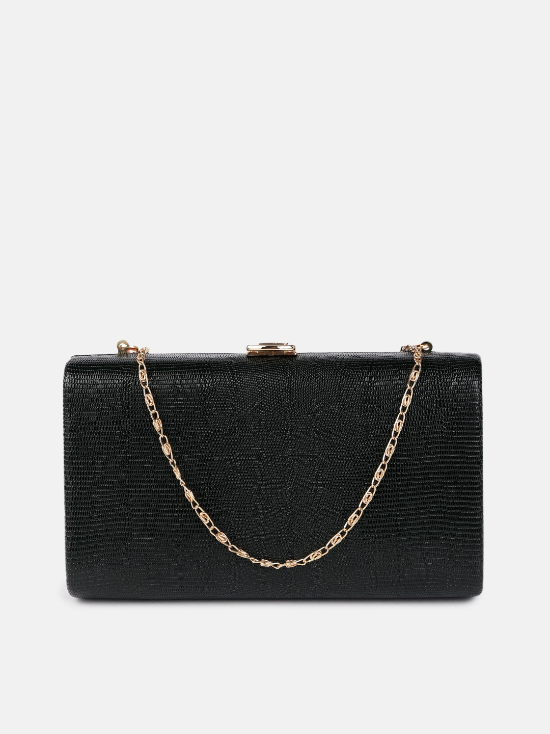 

DressBerry Black Textured Box Clutch with Chain Strap