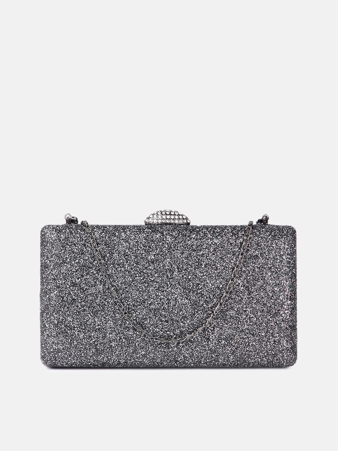

Anouk Grey Shimmer Embellished Box Clutch with Chain Strap