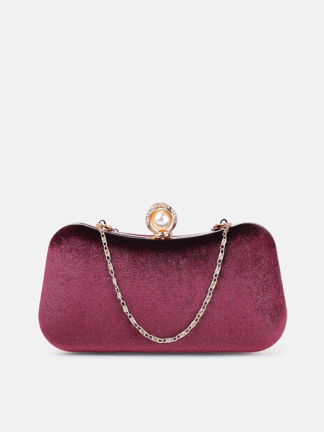 

Anouk Burgundy Shimmer Embellished Box Clutch with Chain Strap