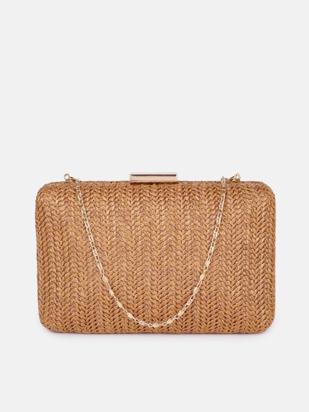 

DressBerry Brown Textured Box Clutch