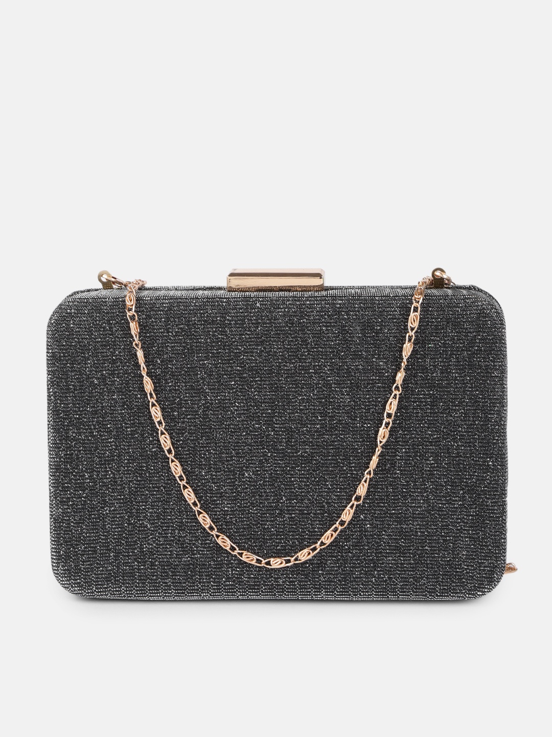 

DressBerry Charcoal Grey Shimmer Embellished Box Clutch with Chain Strap