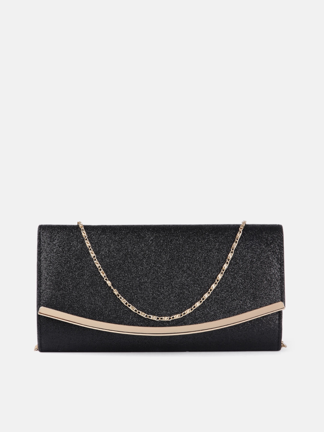 

Anouk Black Shimmer Embellished Foldover Clutch with Chain Strap