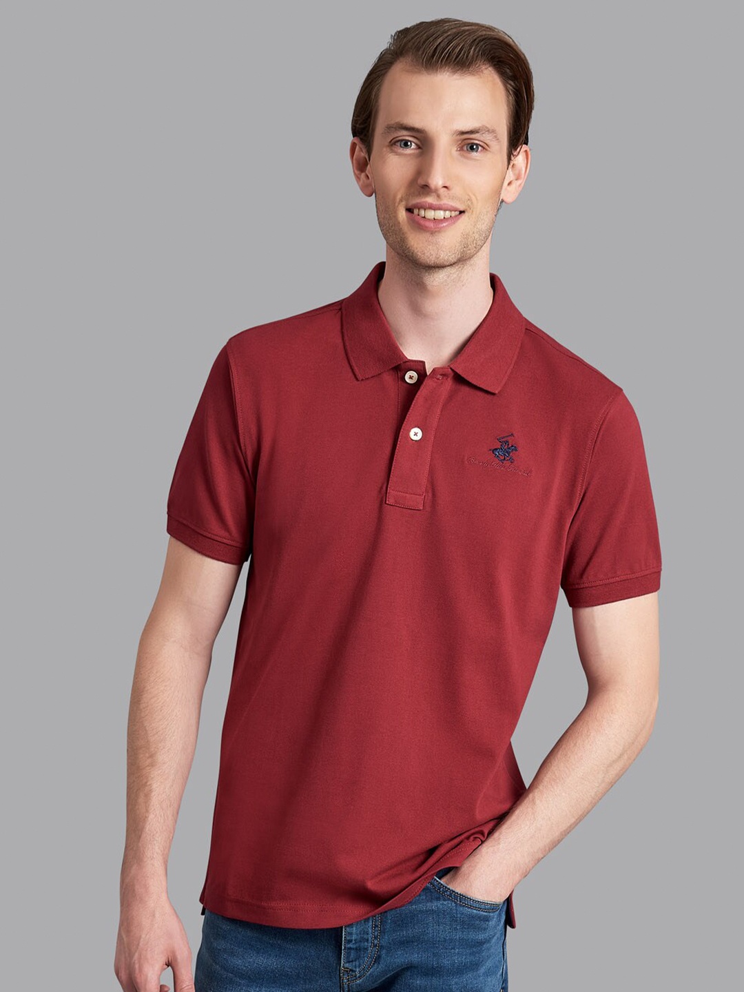 

Beverly Hills Polo Club Men Maroon Polo Collar Pure Cotton T-shirt