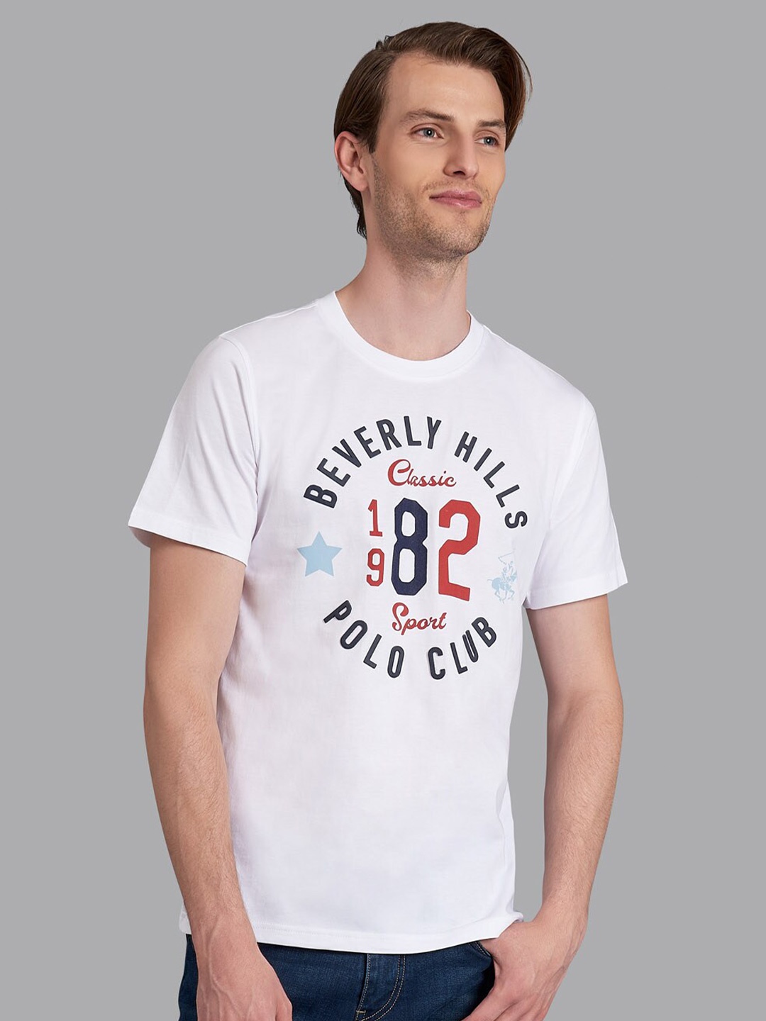 

Beverly Hills Polo Club Men White Varsity Printed T-shirt