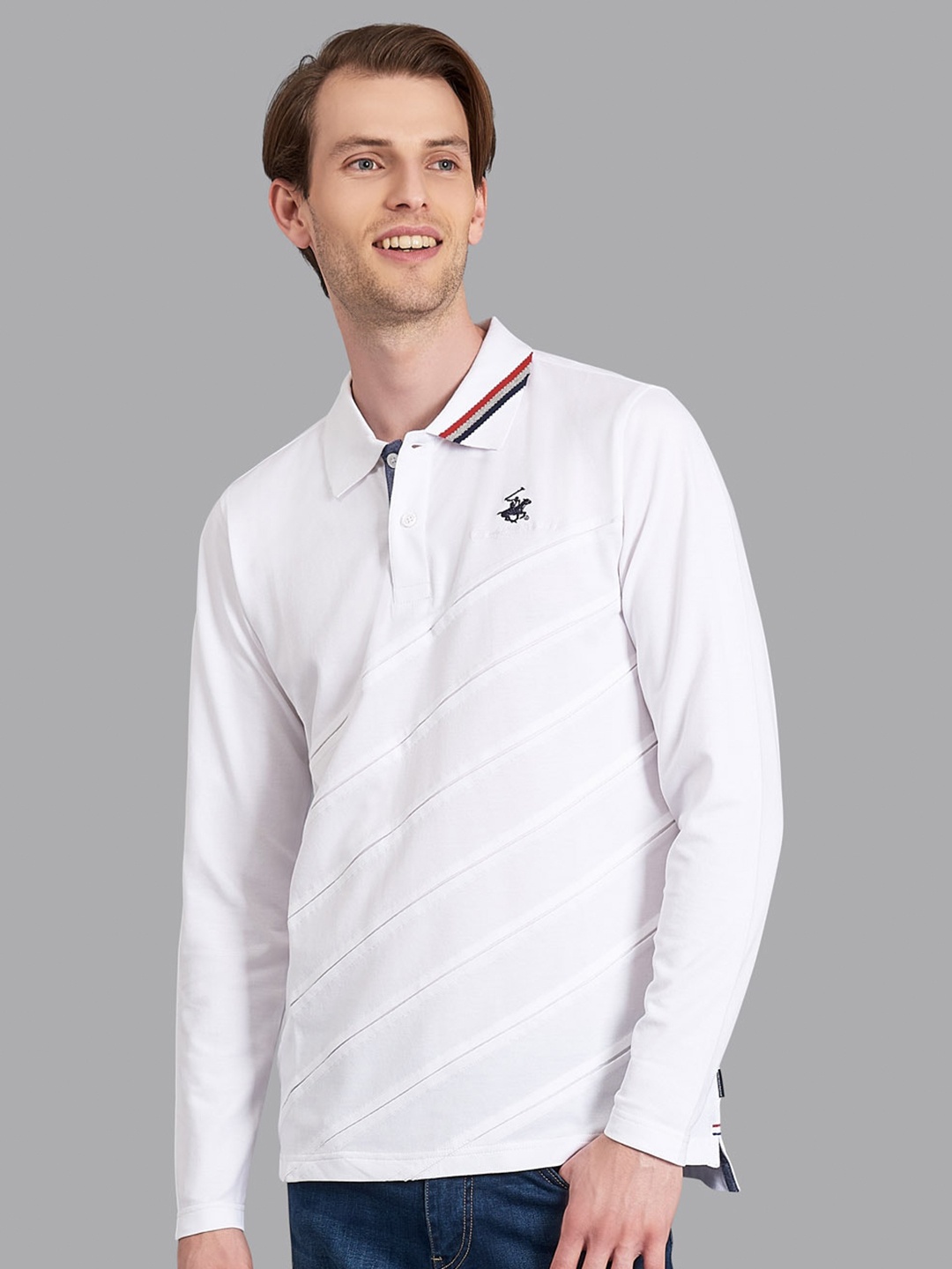 

Beverly Hills Polo Club Men White Brand Logo Full Sleeves Polo Collar T-shirt