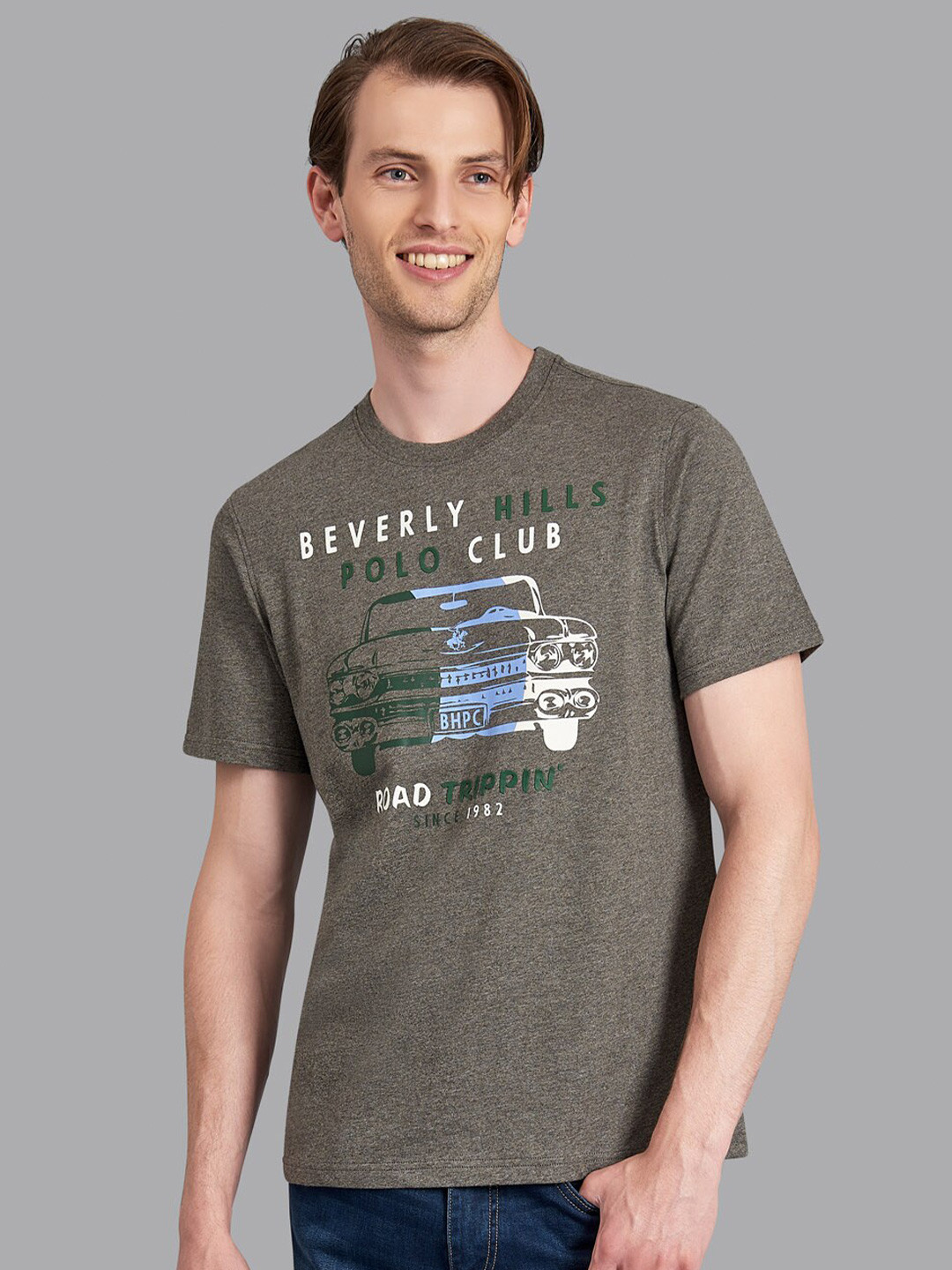

Beverly Hills Polo Club Men Grey & Green Graphic Printed T-shirt
