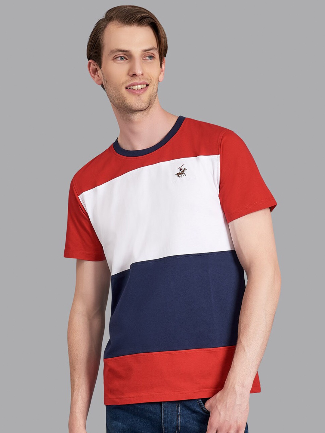 

Beverly Hills Polo Club Men Red & White Colourblocked T-shirt
