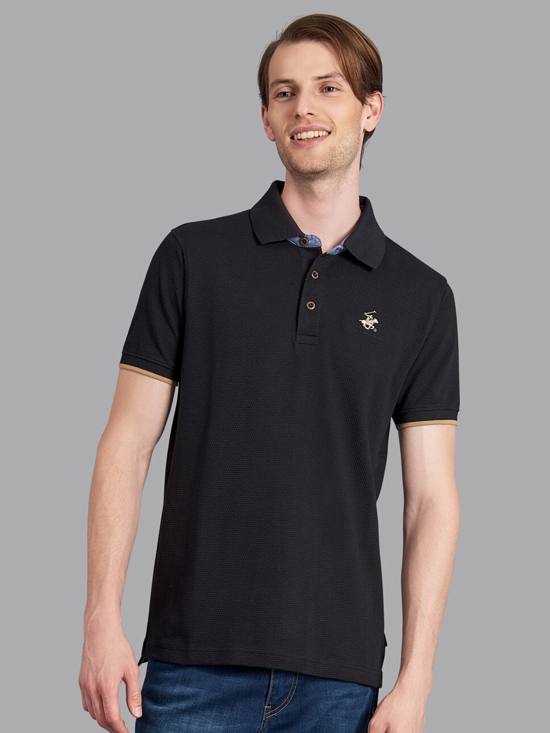 

Beverly Hills Polo Club Men Black Solid Polo Collar T-shirt
