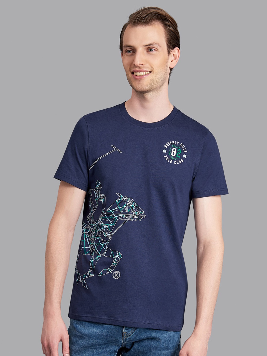 Beverly Hills Polo Club Men Navy Blue Graphic Printed T-shirt