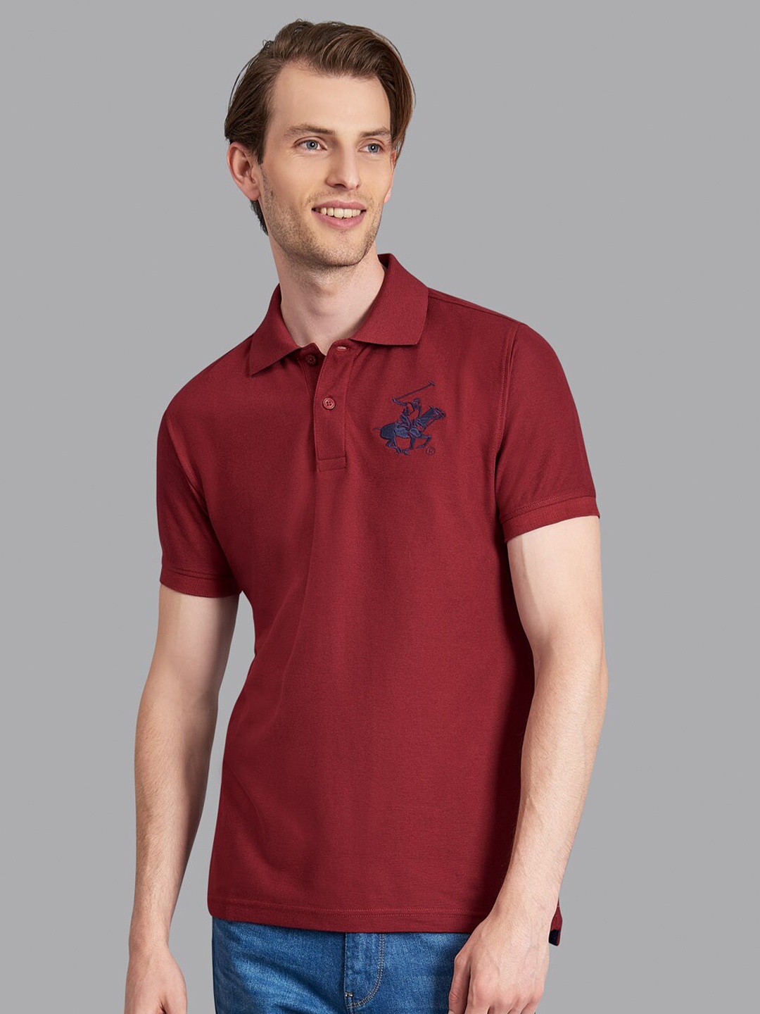 

Beverly Hills Polo Club Men Maroon Solid Polo Collar T-shirt