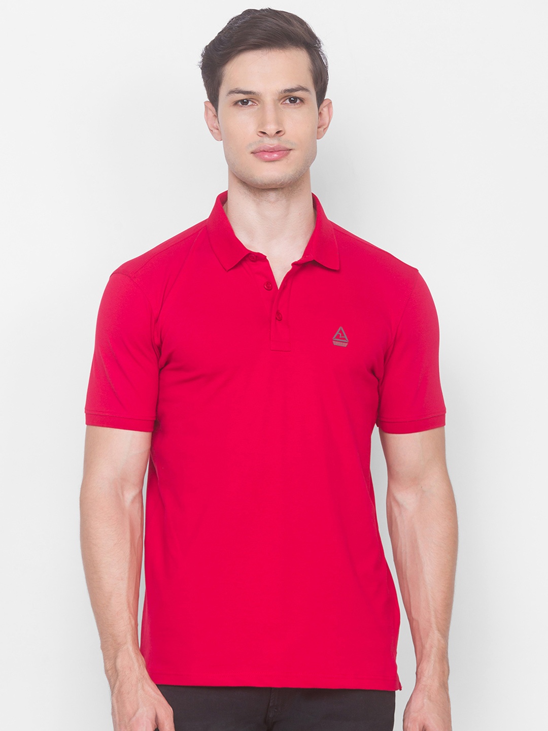 

SPYKAR Men Red Pure Cotton Polo Collar Solid Slim Fit Pure Cotton T-shirt